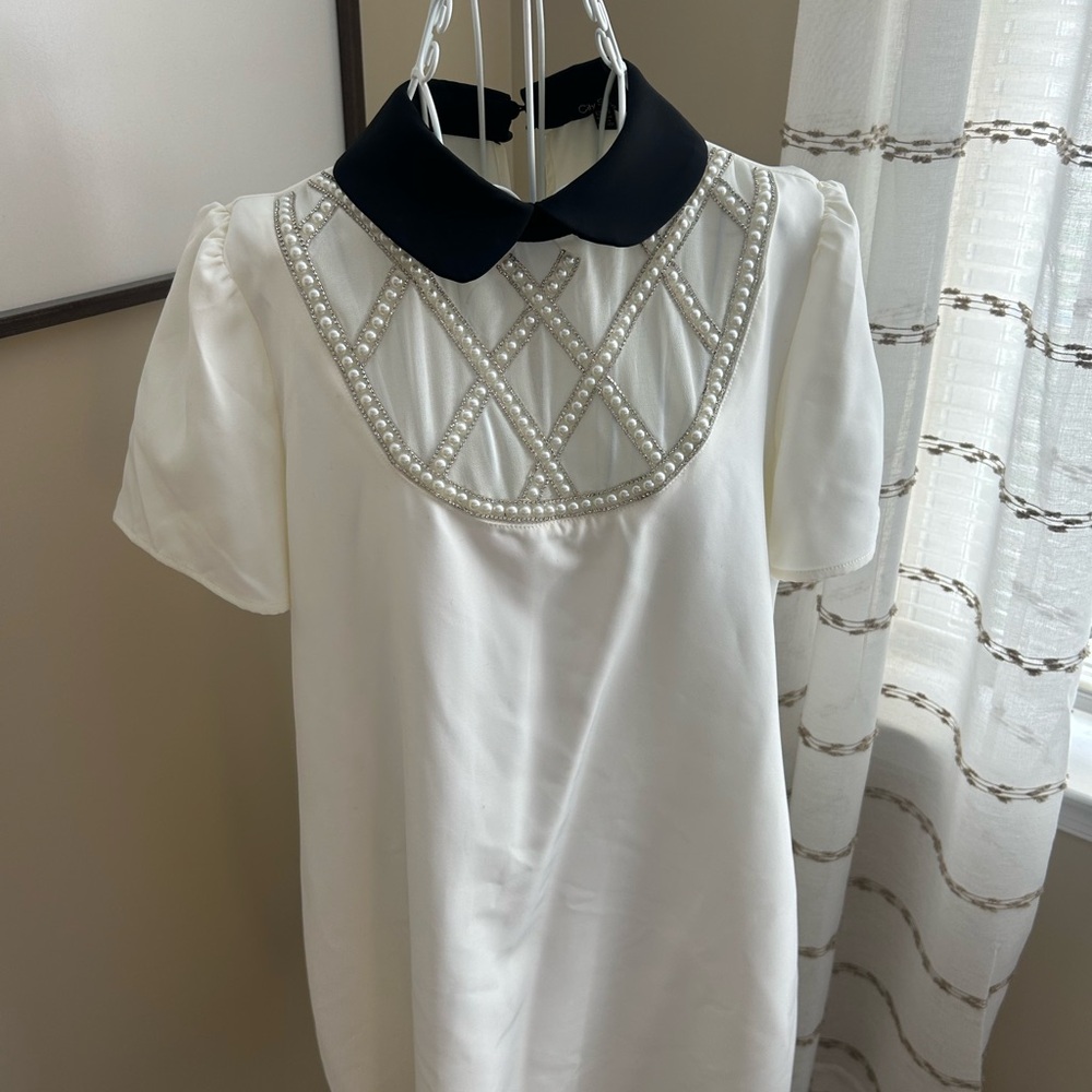 Junior’s City Studios - Elegant White Dress with Embellished Neckline -13/14